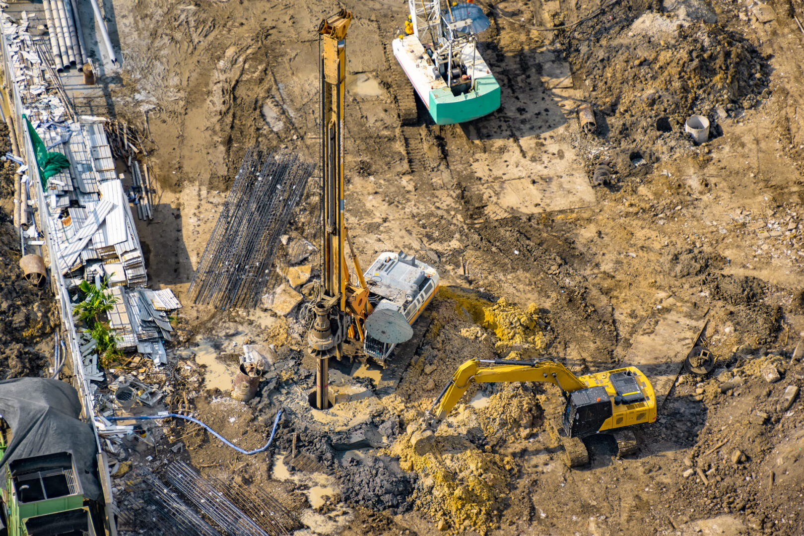 Construction site with heavy machinery